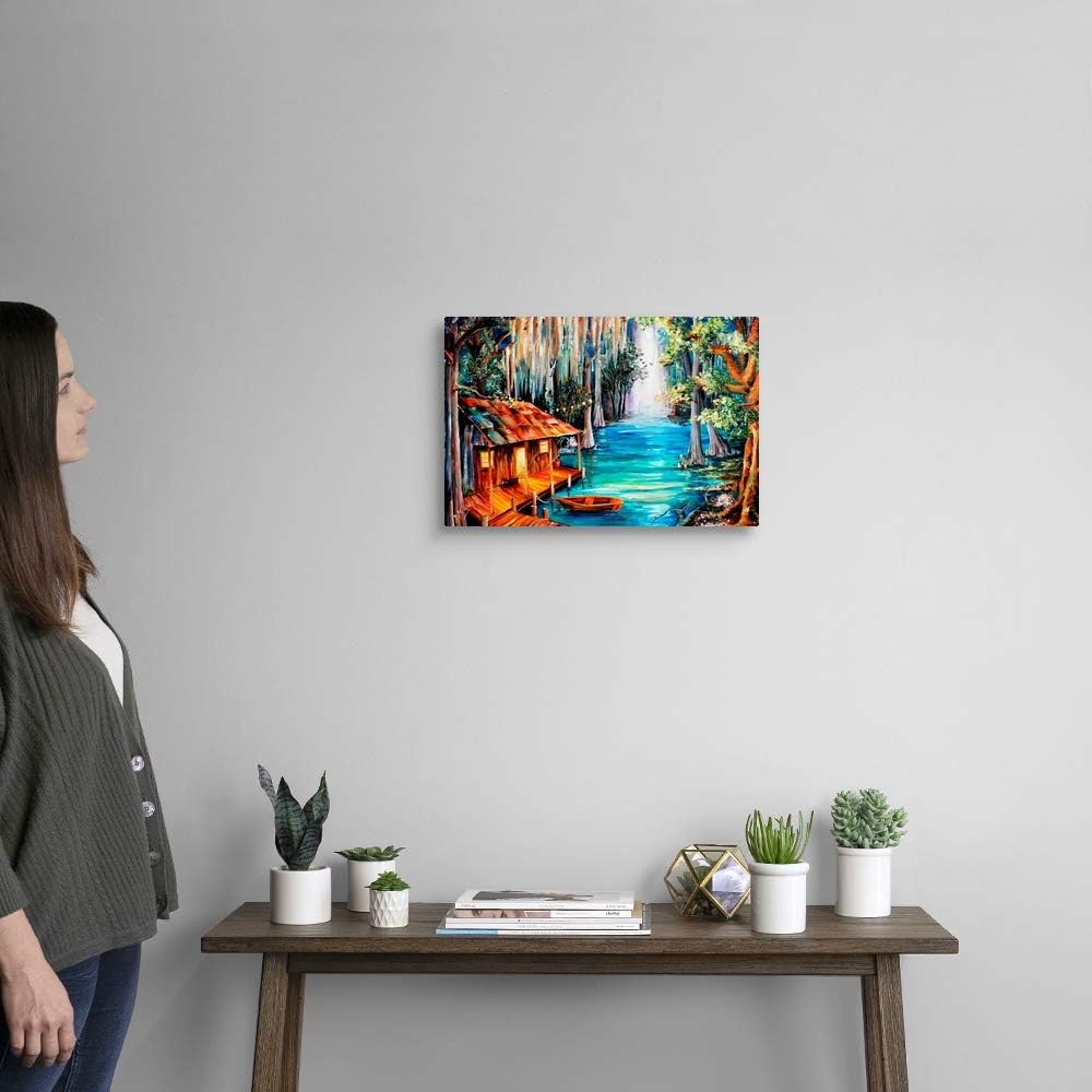 CANVAS ON DEMAND Moon On the Bayou Canvas Wall Art Print by Diane Millsap, Contemporary, Home Decor, Artwork, 18"x12"