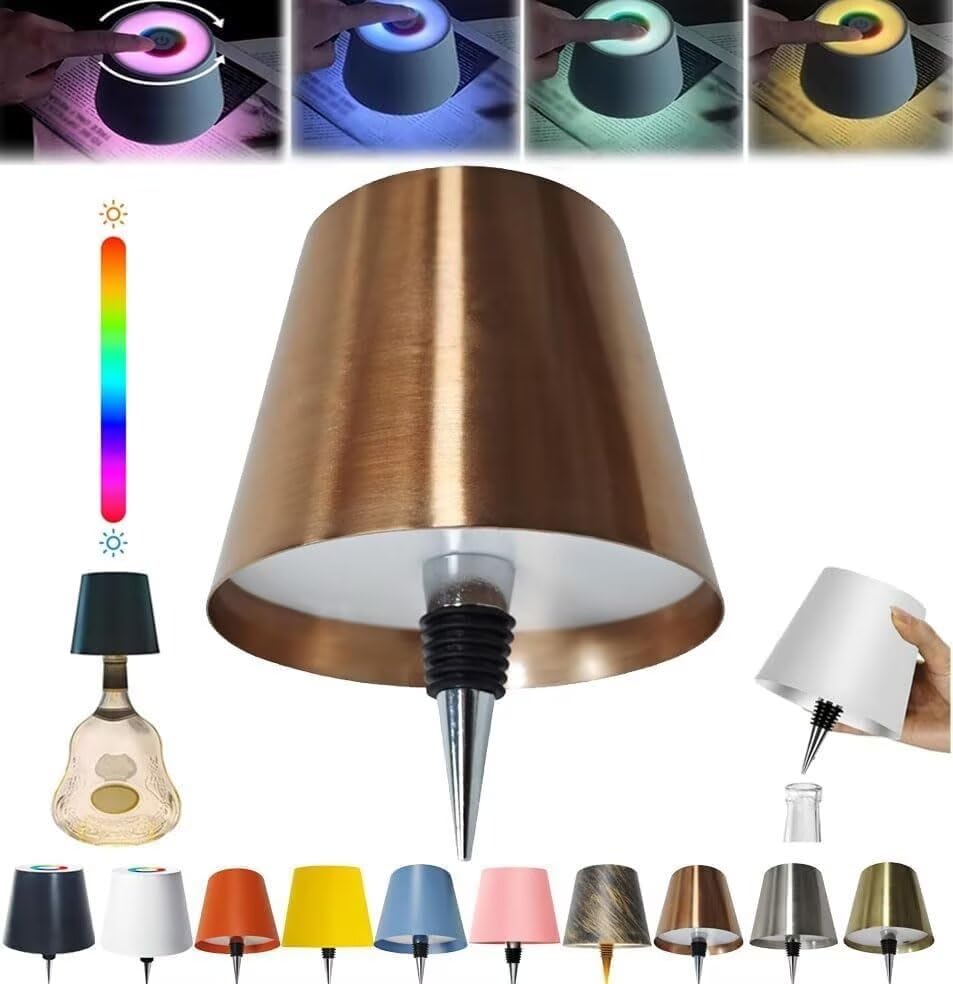 ARRITS Wireless Bottle Lamp RGB Light Modes & Warm Light Table Lamp, Touch Control Wireless Bottle Lampshade, Waterproof Rechargeable Embed Portable Bottle Light for Parties, Bars, Restaurants