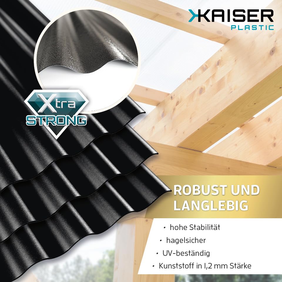 KAISER plastic® 10er Set Wellplatte | Xtra Strong (PC) | C-Struktur und schwarz | 1,2mm Stärke | Sinus 76/18 | 90 x 117 cm | Made In Germany