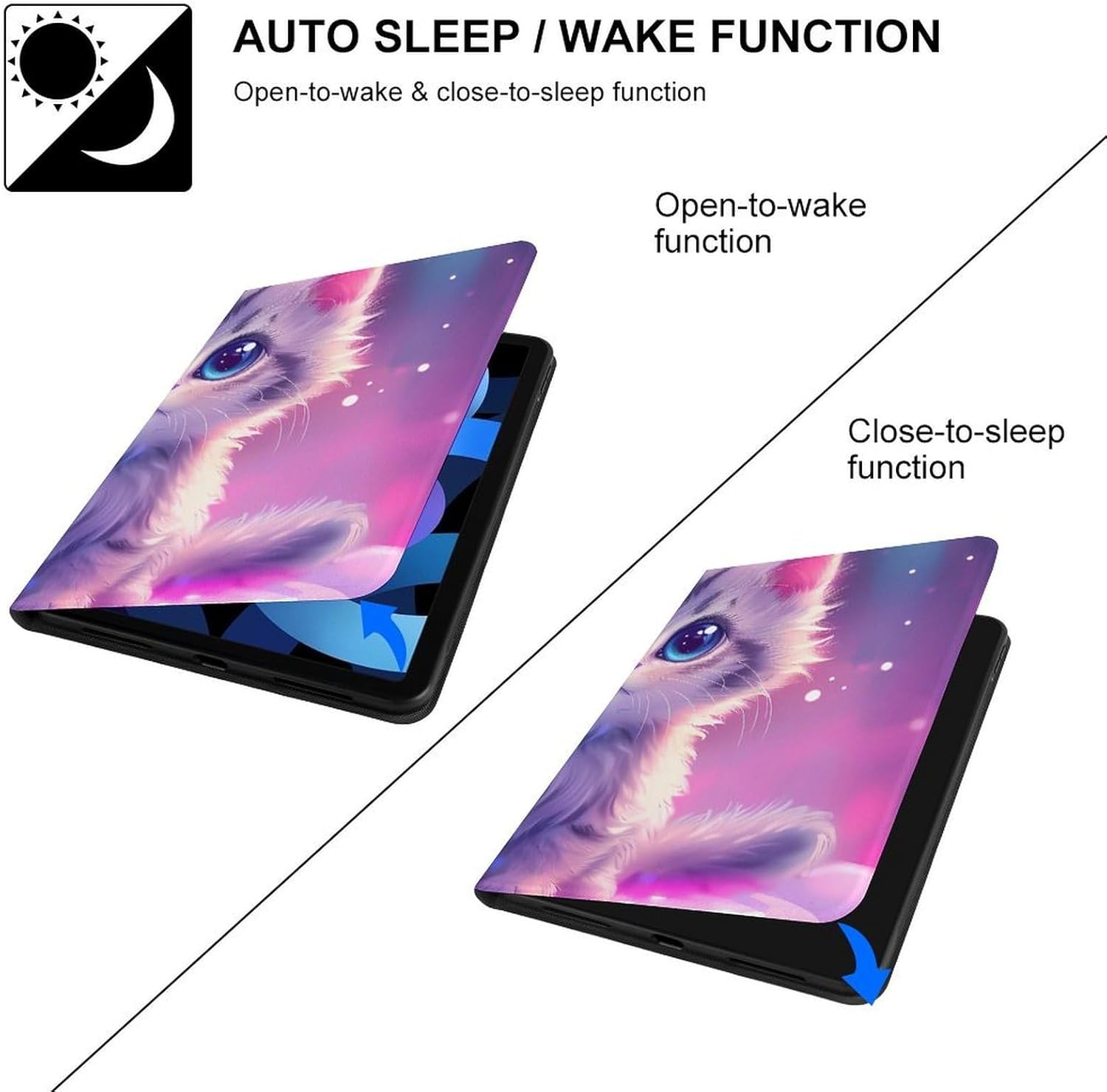 Cute Cat Printed Case Trifold Stand Protective Cover Compatible with ipad Air5/air4 (10.9in) /ipad Pro 2018(11in)