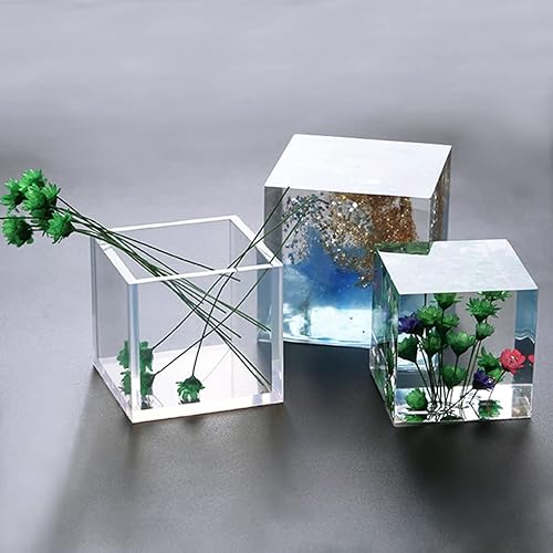 Miniatura 8 de FineInno Molde de resina de cubo transparente de 3.35 pulgadas con marco de madera, molde grande de silicona profunda, molde de fundición de epoxi