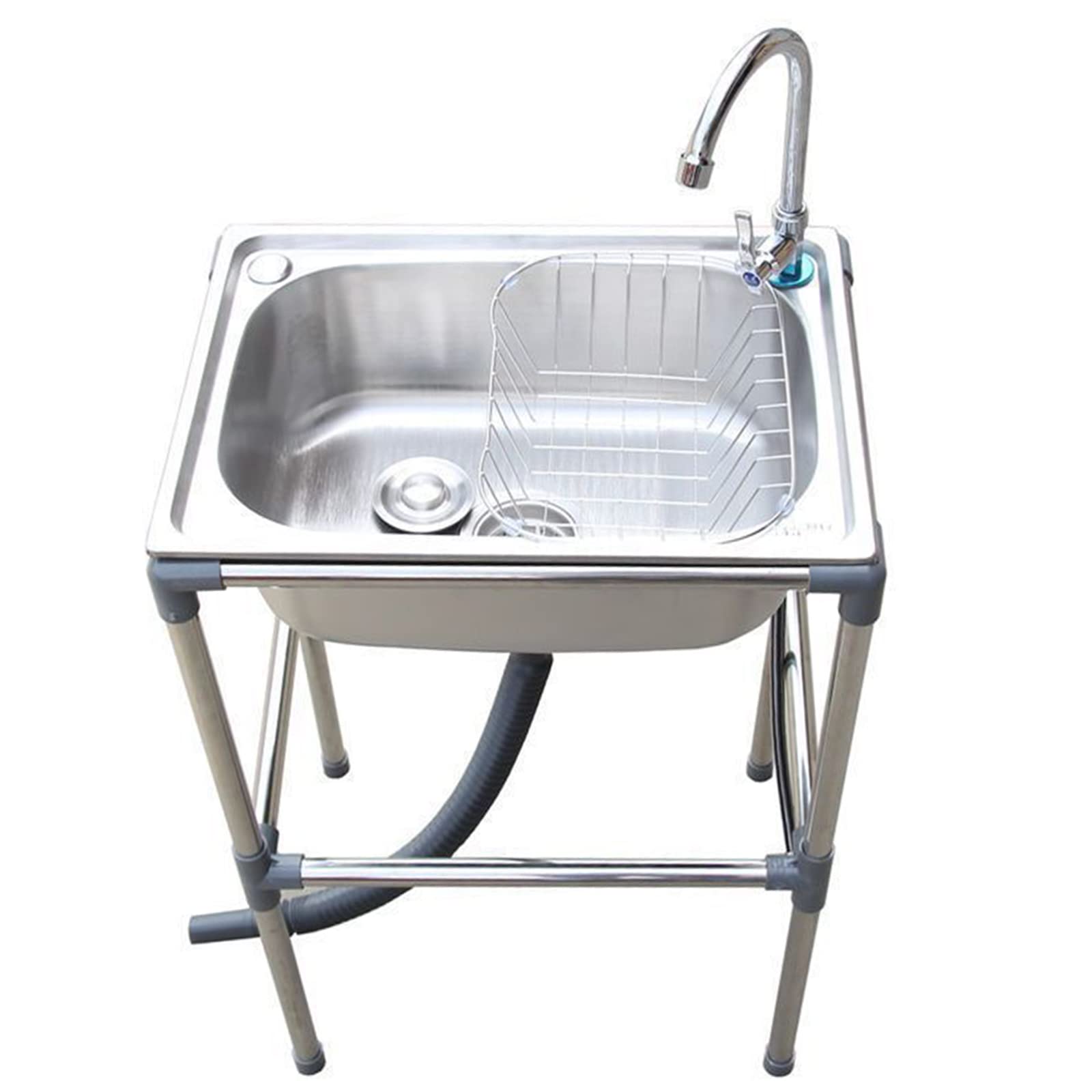 YNIYUJKL Free Standing Stainless-Steel Single Bowl, Commercial Restaurant Kitchen Sink Set With Faucet And Drainboard,Laundry Tub Portable Handwashing Station Workbench