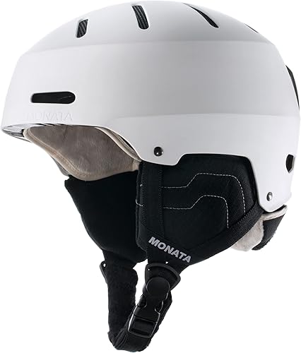 MONATA Casco de esquí para snowboard, ajuste de esfera, compatible con gafas, almohadillas para las orejas, cascos de esquí con doble certificación