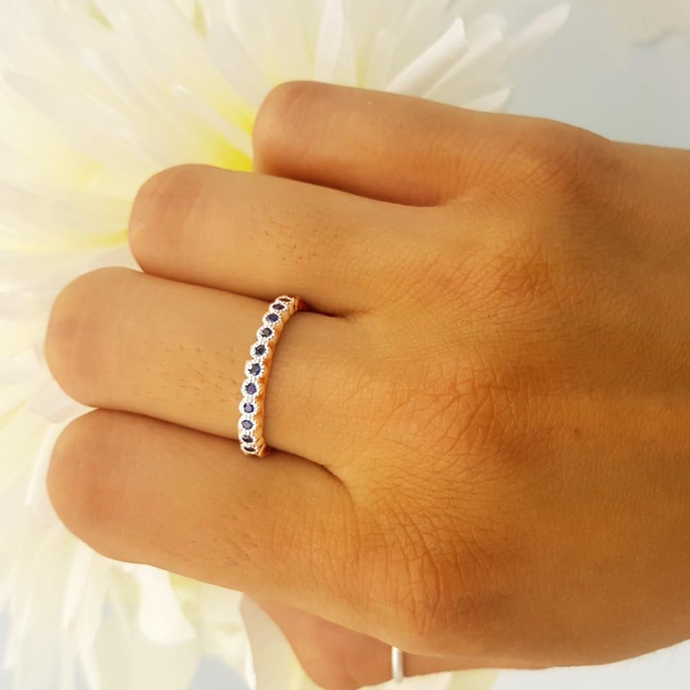 Dazzlingrock Collection 14K Round Gemstone Eternity Stackable Anniversary Wedding Band, White Gold - Image 6