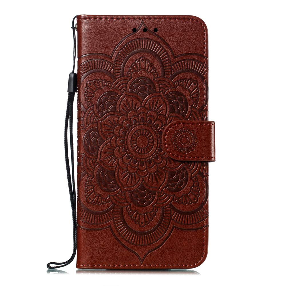 LEECOCO for Galaxy S10 Plus Case Mandala Embossing Luxury PU Leather Flip Notebook Wallet Bookstyle Magnetic Stand Card Slot Folio Bumper Protection Cover for Samsung Galaxy S10 Plus Mandala Brown LD