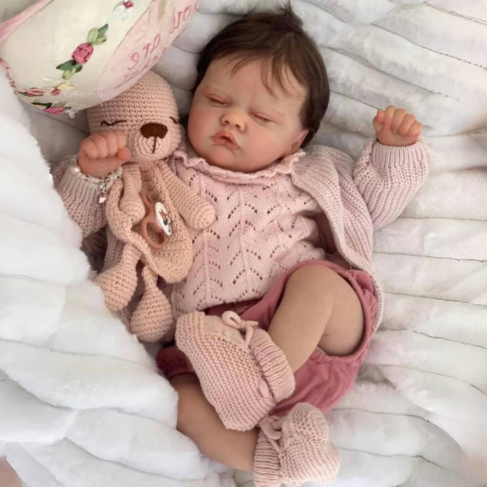 Reborn Muñeca realista para niña, 45,7 cm, hecha a mano, cuerpo de tela suave, parece un bebé real (niña con ojos cerrados)
