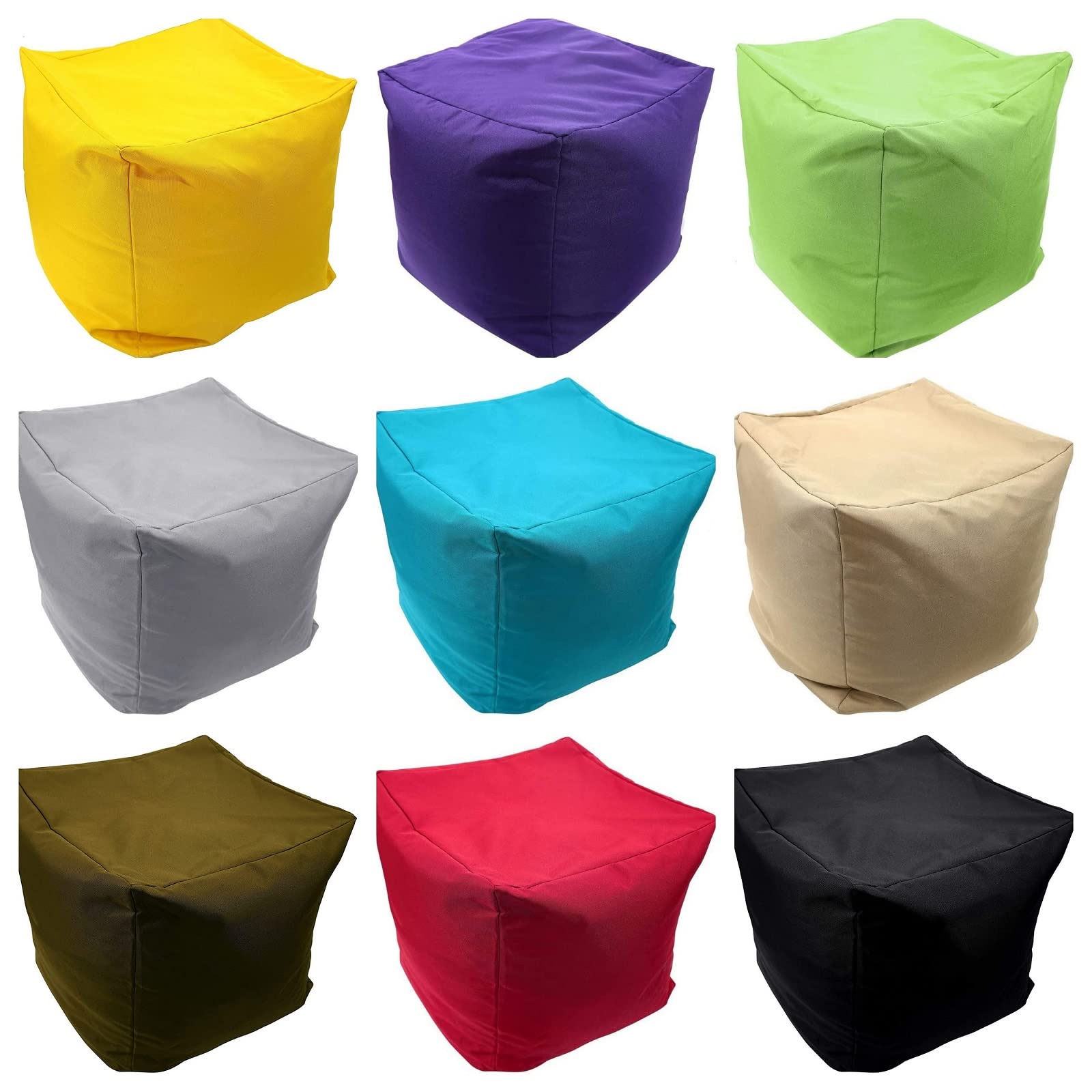 Axcent Comfort Waterproof Cube Bean Bag Outdoor Garden Foot Rest Stool, Square Pouffe Ottoman Home Indoor Living Room Beanbags (Blue)