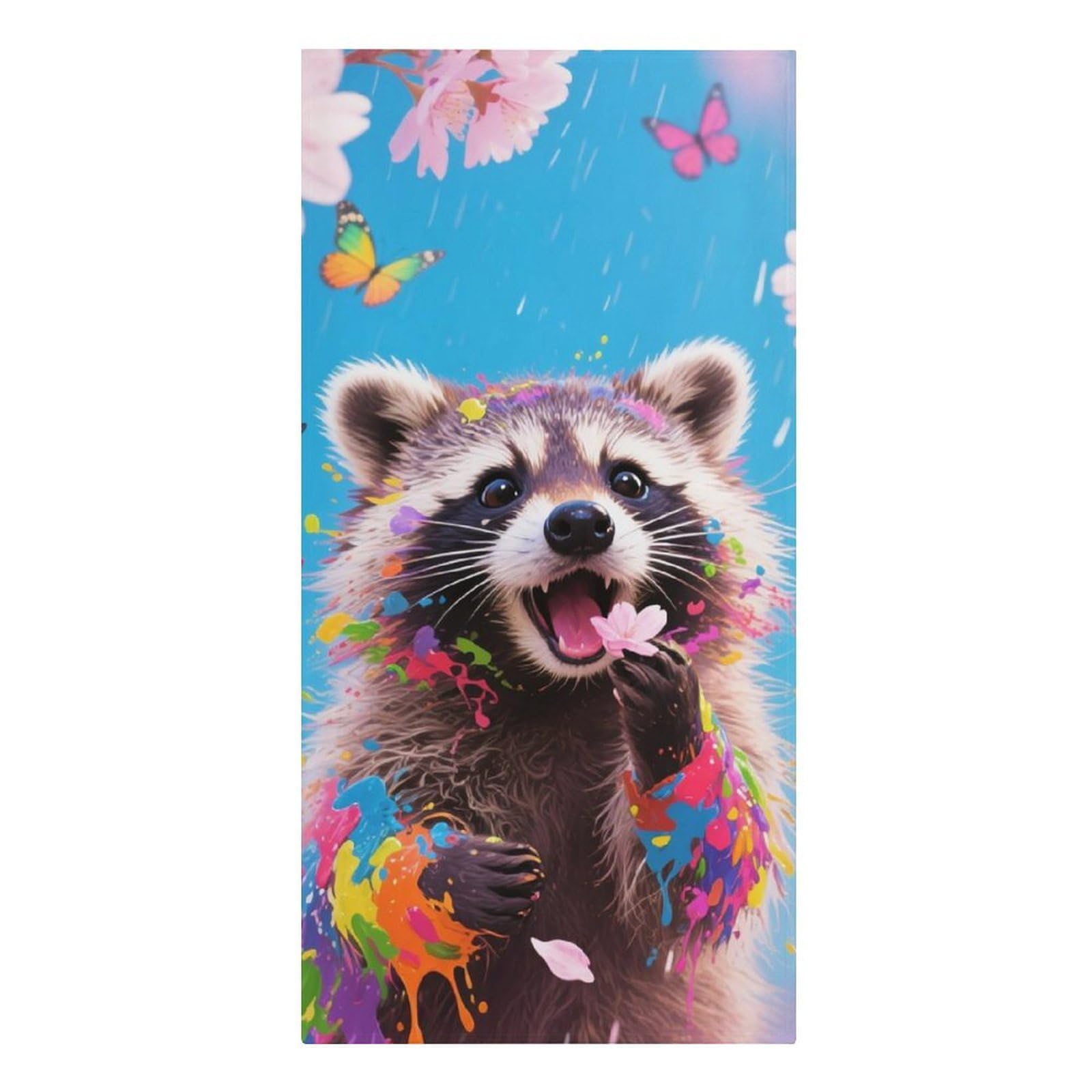 asbwuo Sakura Raccoon Beach Towels Extra Large Quick Dry Absorbent