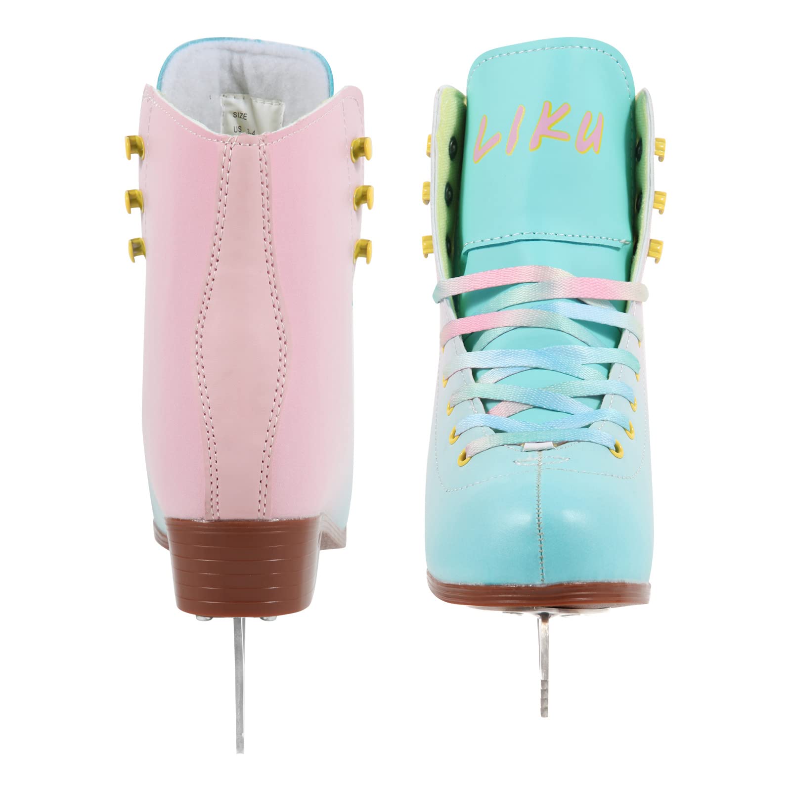 LIKU Ice Skates for Girl and Women,Indoor/Outdoor Lace-Up Fun Figure Skate for Kid Adult (Pink&Blue, 3-4)