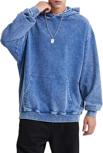 POHADON Oversized Hoodies for Men Women Acid Wash Heavy Cotton Hooded Pullover Sweatshirt Vintage Y2k Streetwear