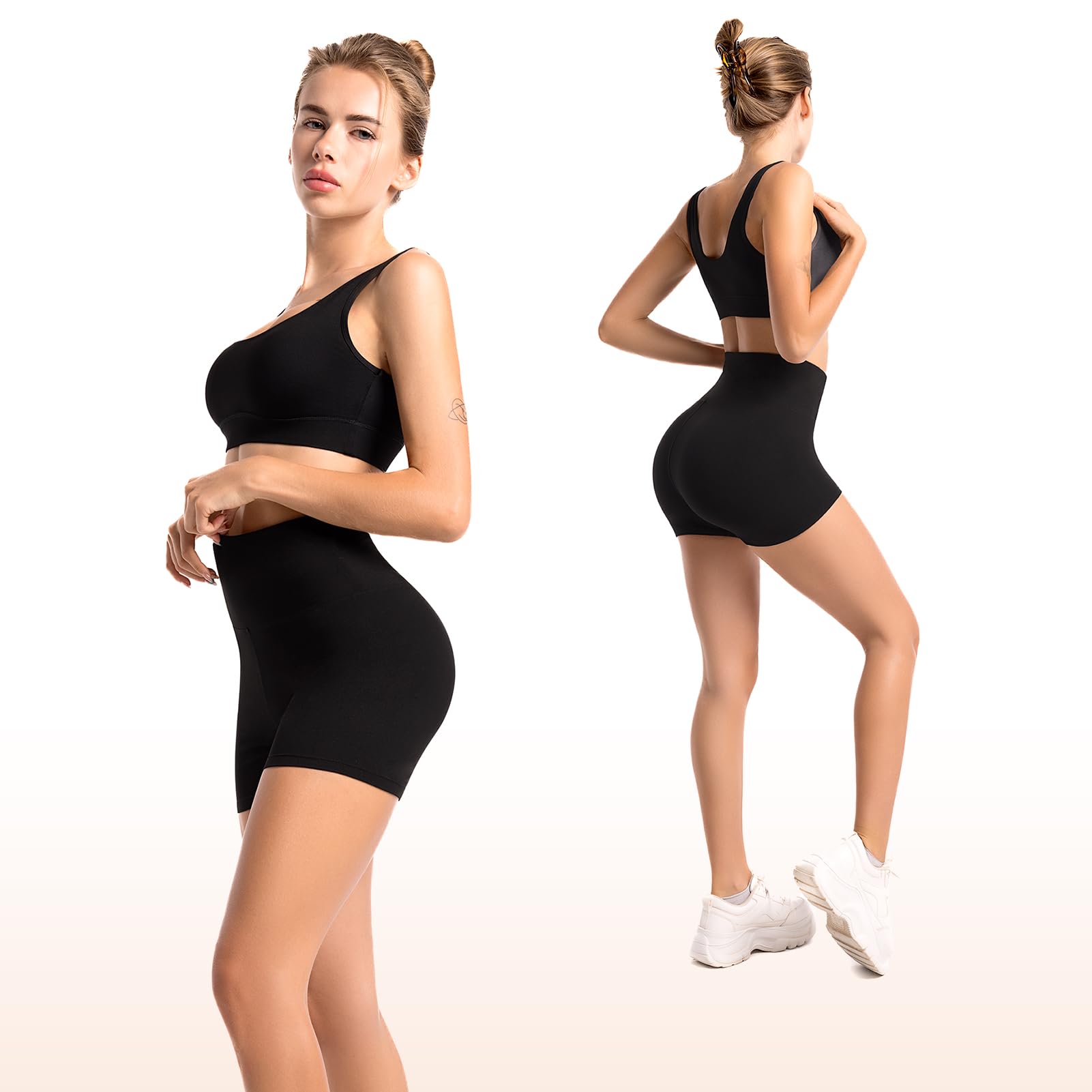 Leafigure Set di 2 pantaloni da ciclismo da donna, a vita alta, opachi, estivi, per palestra, fitness, yoga