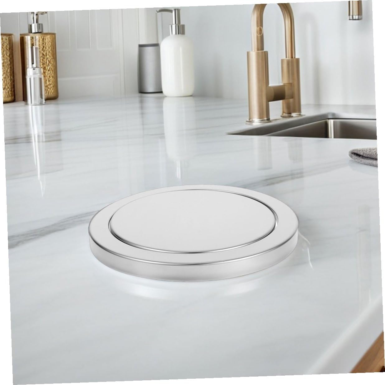 2pcs Stainless Steel Embedded Swinging Flap Trash Can Lid for 21.5-24cm Opening, Countertop Bathroom Waste Cover Replacement, round Recessed Kitchen Trash Bin Accessory