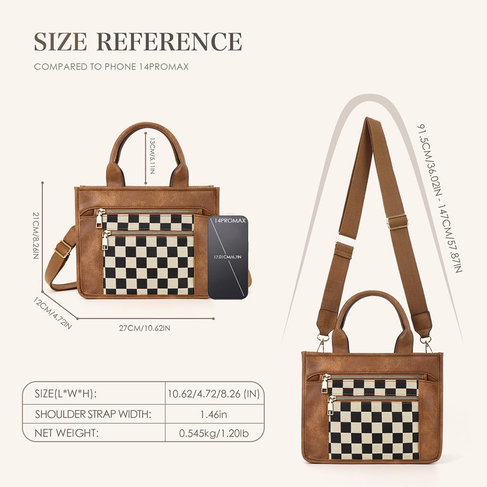 Checkered Tote Bag for Women - Plaid Handbag Checkerboard Crossbody Shoulder Bag Trendy Checkered Tote Purse - Image 6