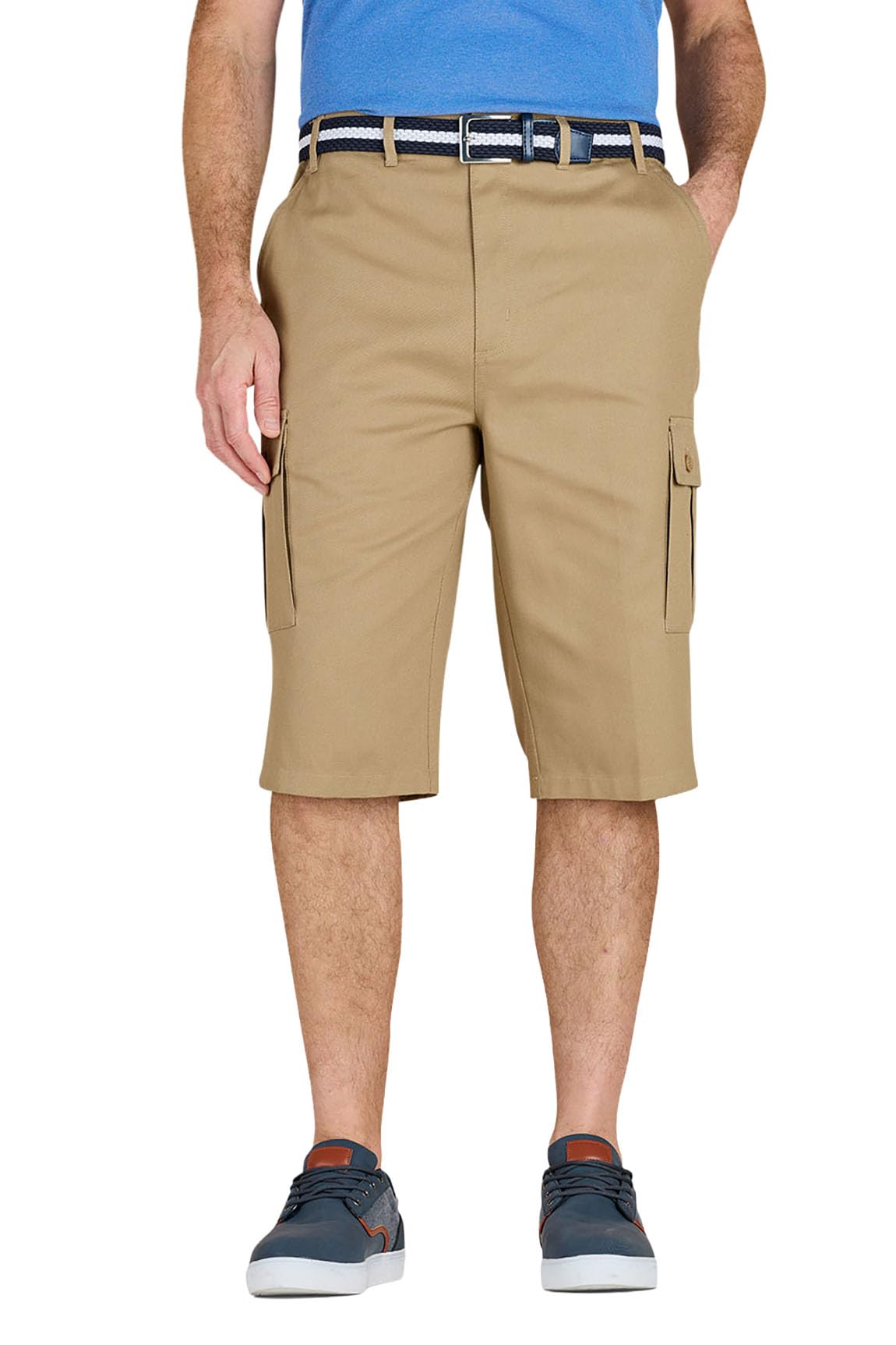 Chums Men's Long Cargo Shorts with Side Elastic Waistband, Roomy Button-Down Pockets, Longer Fit 100% Cotton Short Dark Stone 42
