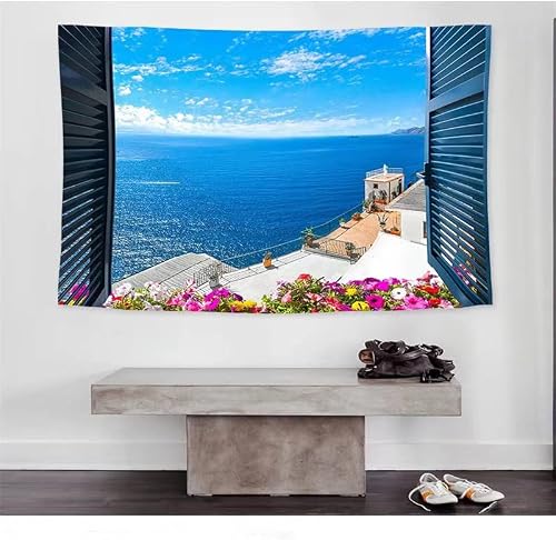 Tuscan Tapestry Wall Hanging For Bedroom Aesthetic Bohemia Art Wall Decor Aesthetic Forest Seaside Tapestry Throw Yoga Mat for Home Living Room Decor(52''X59'')