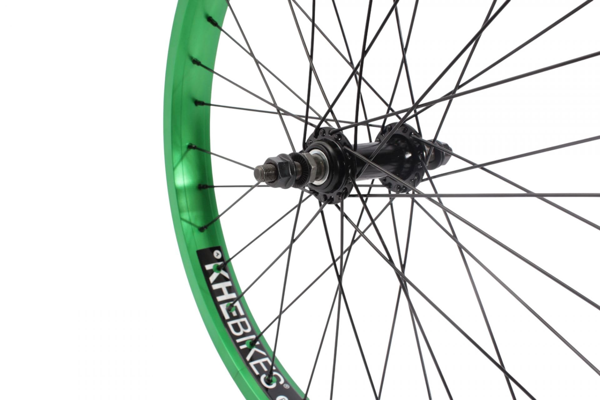 KHE Prism BMX Vorderrad, 20 Zoll, 38mm Felge, Grün Eloxiert, 10mm Achse, 36 Loch