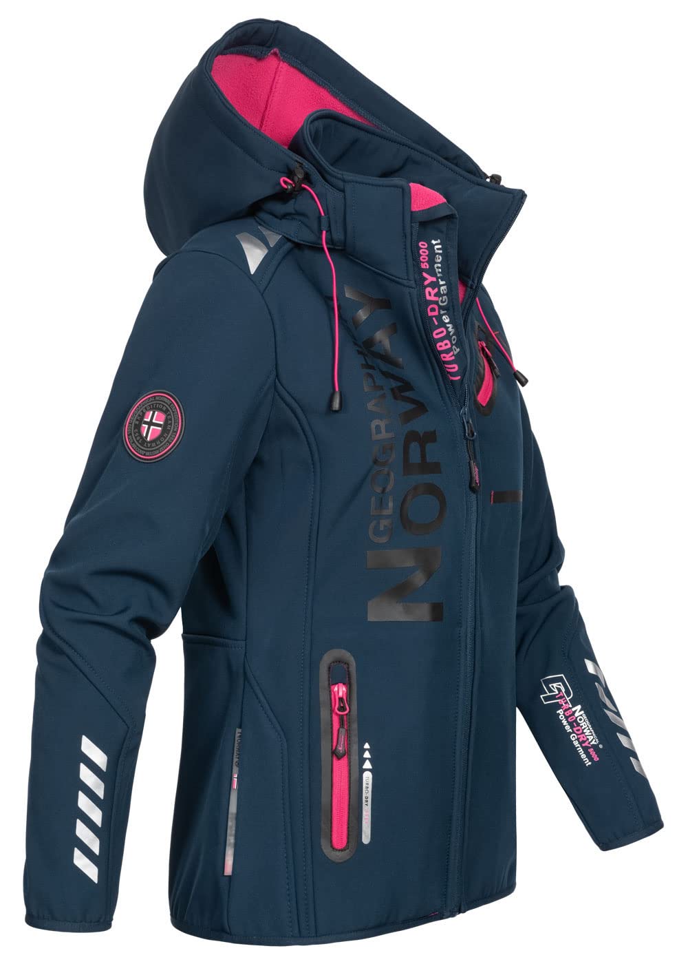 Geographical Norway Reine Lady - Giacca Cappuccio Softshell Impermeabile Donna - Giubbotto Antivento - Attività Escursioni Running Autunno Inverno Primavera