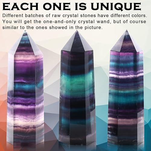 Miniatura 4 de CASMON Varitas de cristal curativo grandes de 3.9-4.3 pulgadas (3.9-4.3 in), piedra de torre de cristal de obelisco de fluorita colorida natural, 6
