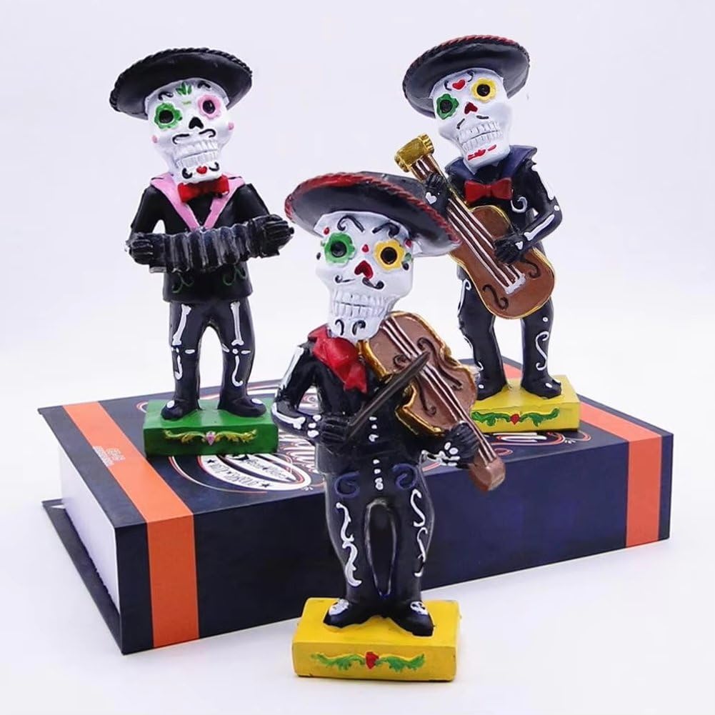 3 Piezas De Estatua De Esqueleto De Músico, Mariachi, Figuras De Esqueleto, Adornos De Escritorio De Halloween para Decoración De Casas Embrujadas De Terror.