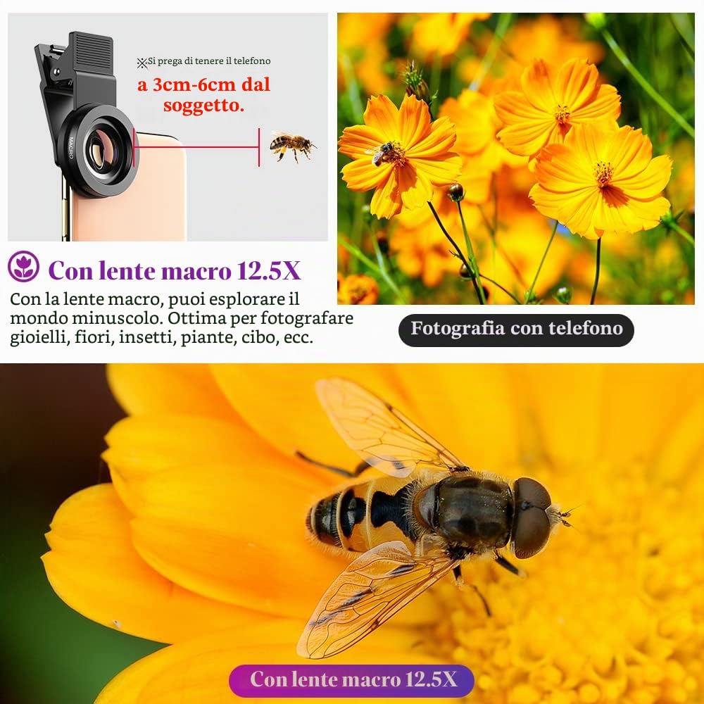 APEXEL Set di obiettivi universali per fotocamera del telefono 0,45 x grandangolo 140° + 12,5 x obiettivo macro, obiettivo per telefono cellulare compatibile con iPhone, Samsung e la maggior parte