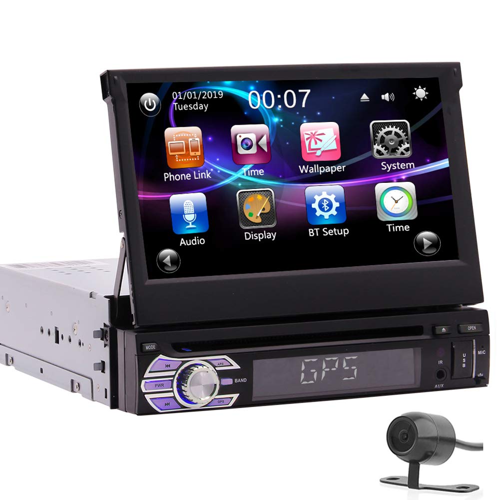 7inch Detachable Capacitive Touch Screen Car DVD Player 1Din Car Stereo GPS System In Dash Head Unit Bluetooth Handfree Autoradio FM AM RDS Receiver Mirror Link For Android Phone With Backup Camera