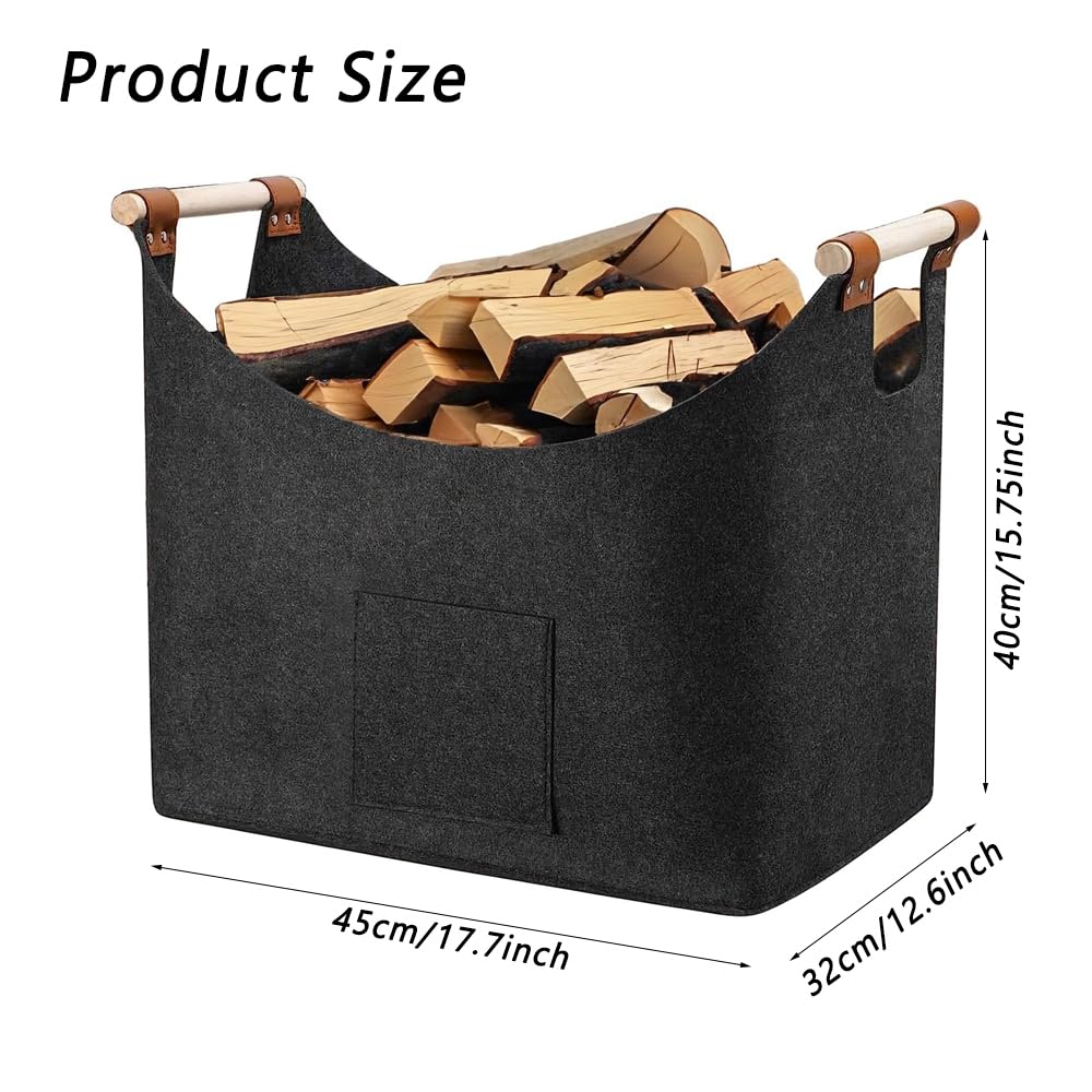 Panier à Bûches En Feutre EXTSUD 60L - 53x30x40cm - Pliable, Portable - Pour Bois, Jouets, Courses