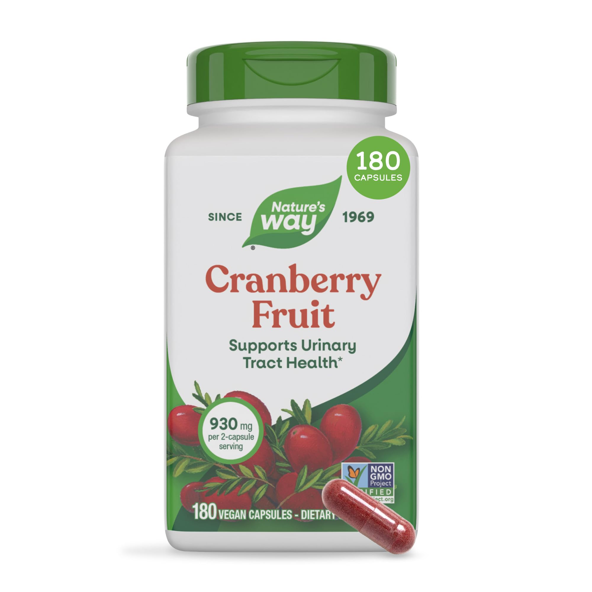 Nature's Way Cranberry Fruit Capsules, 930 mg per Serving, 180 ct 49180 Count (Pack of 1) 180 Count (Pack of 1)