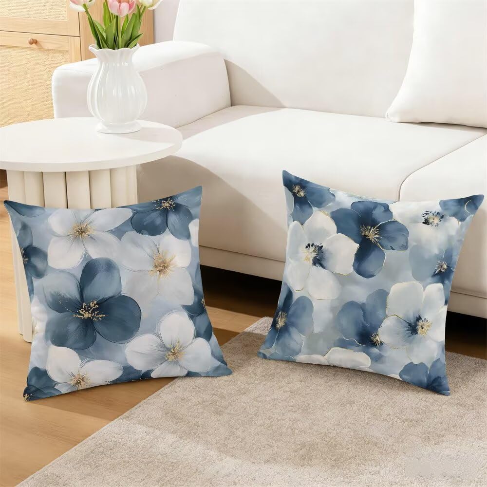 Federe Cuscini Divano 60x60 cm Federe Morbido Copricuscini Blu in Velluto, 2 Pezzi Copri Cuscini per Divano Primavera Quadrati Decorativi Federa Cuscino Fiore per Camera da Letto Soggiorno (IU83)