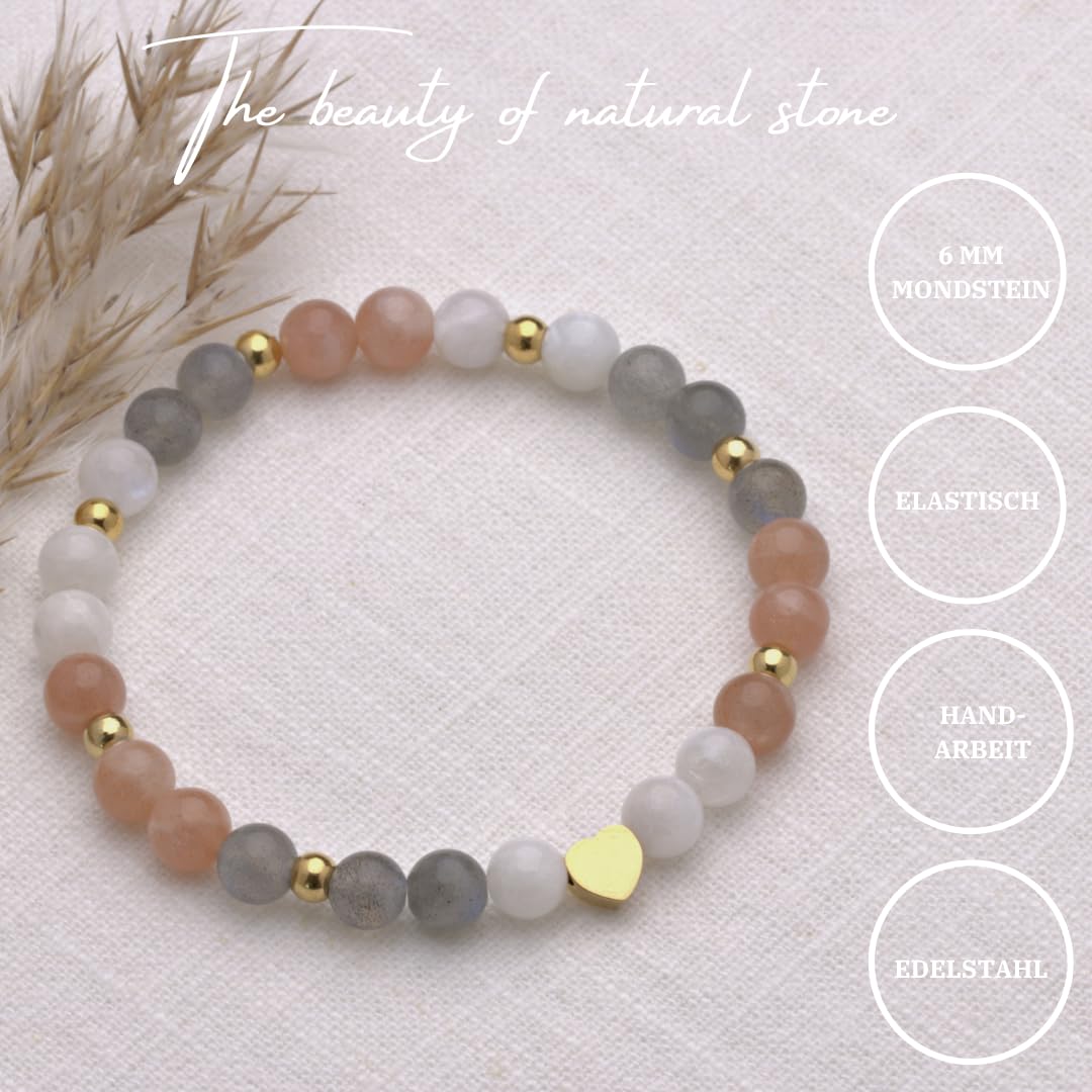 KARYSMA Damen-Armband aus echten Edelsteinen, mit Herz, elastisch, schönes Geschenk zum Geburtstag oder Muttertag