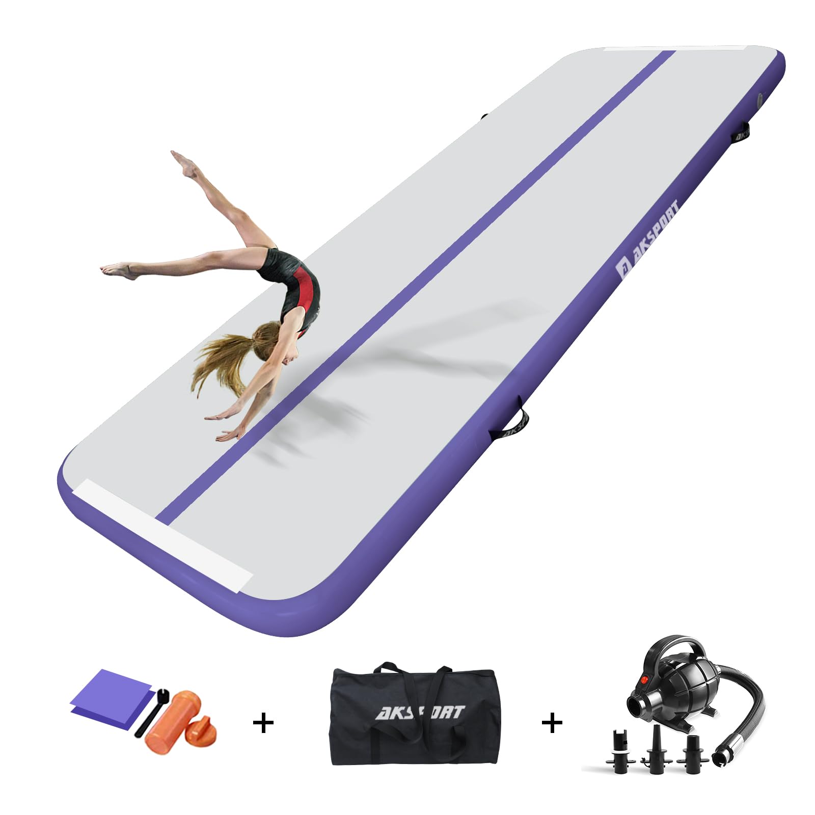 AKSPORT Tappeto Gonfiabile per Ginnastica da 3/4/5/6 metri Air Track Ginnastica Artistica 10/20 cm con Pompa Elettrica per Casa, Campeggio, Palestra,Formazione,Cheerleading