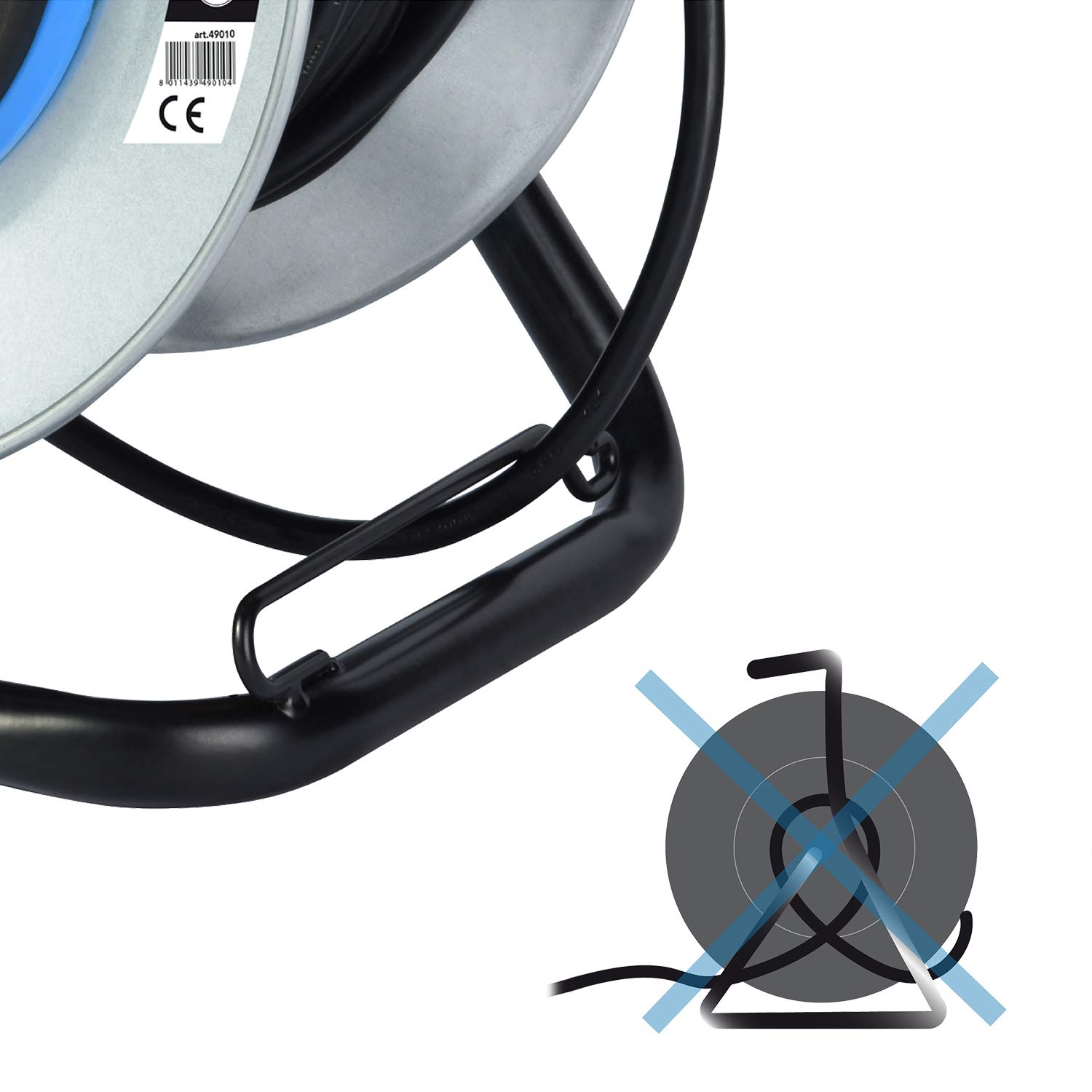 Electraline 208686 – Enrollador eléctrico profesional para obras en metal 4 enchufes, IP44, con guía para el cable (sin cable) y mango ergonómico y práctico para guantes de trabajo