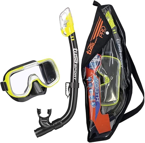 Miniatura 9 de TUSA Sport Conjunto combinado de máscara Mini-Kleio y esnórquel seco para jóvenes Negro/Azul Fishtail,Transparente Rosado,Negro/Amarillo Flash,Azul