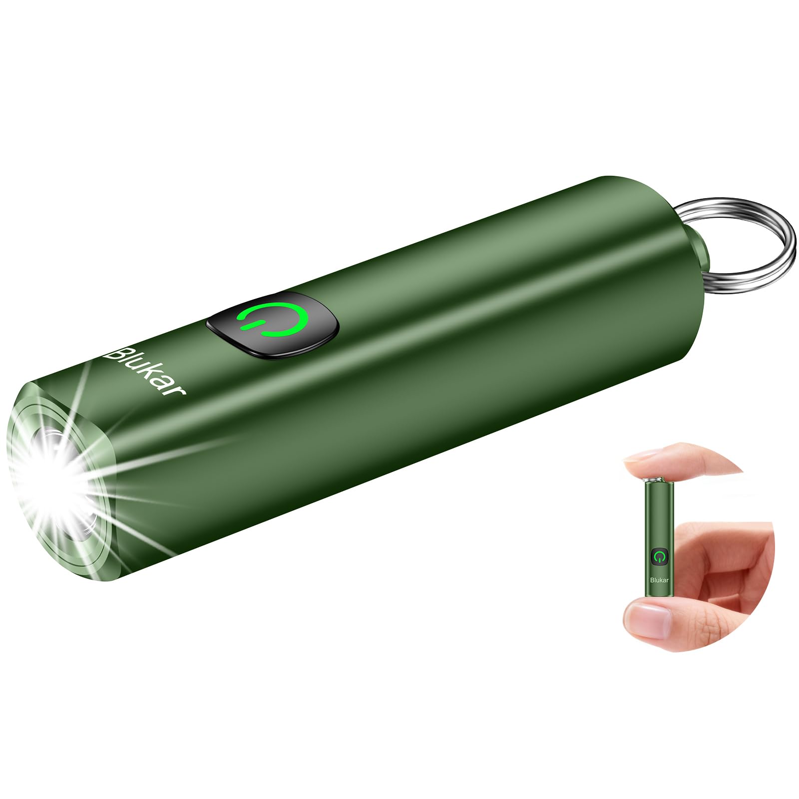 Blukar Mini Torch Rechargeable, EDC Keychain Flashlight with 3 Lighting Modes, IPX6 Waterproof, Memory Function, Compact Portable Pocket Torches for Daily Carry, Emergency, Camping, Hiking-Dark Green โ image 1