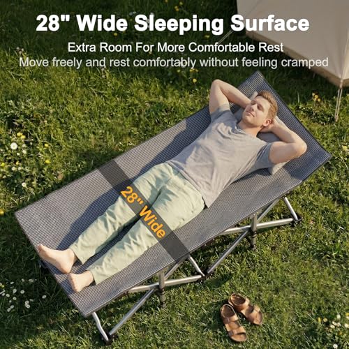 Image of ABORON Camping Cot for Adult 28 inch Extra Wide, 2PK Heavy-Duty 1200D Oxford Cot for Sleeping, Portable Folding Camp Bed with Mat & Carry Bag