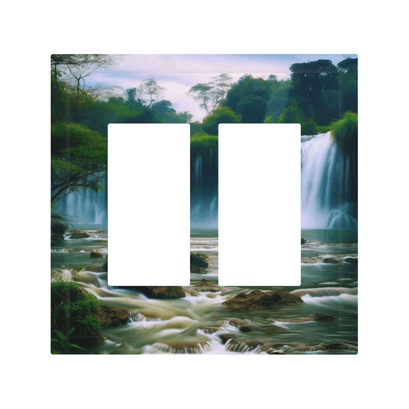 2-Gang Decorator Wall Plate Waterfall scenery Light Switch Cover Double Toggle Receptacle Wall Plate Mid Size 4.9" x 5" Wallplate Unbreakable Polycarbonate Outlet Faceplates Covers