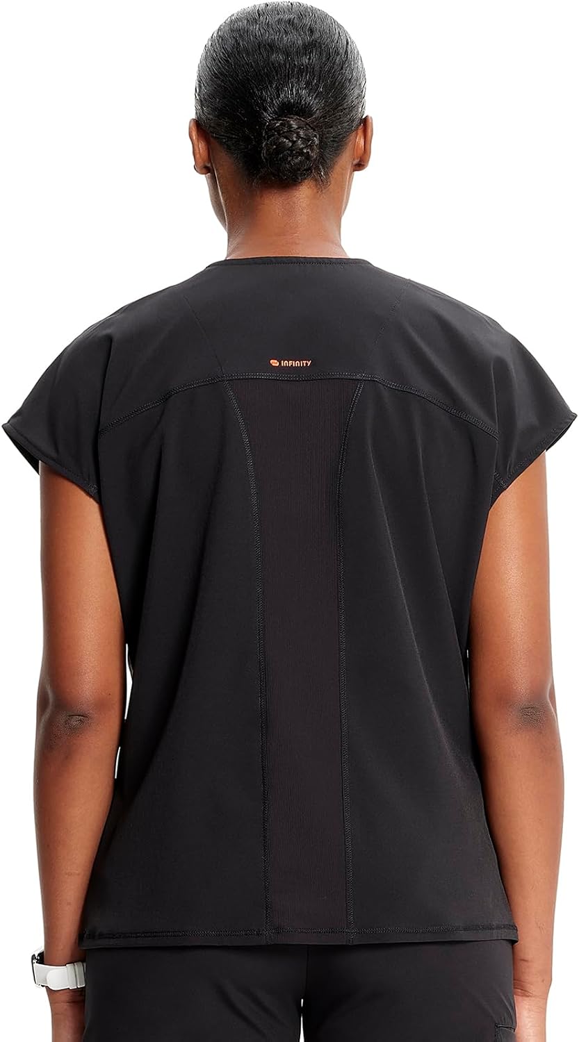 Cherokee Infinity Womens Round Neck Scrub Top, Partial Zip Covered Placket, 3 Zip Pockets, PROTX2 Technology - IN622A - Image 2