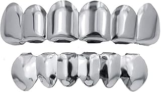 YOSZO 18K Gold Plated Gold Finish 6 Top Teeth 6 Bottom Tooth Hip Hop Teeth Grillz + Extra 4 Molding Bars for men and women