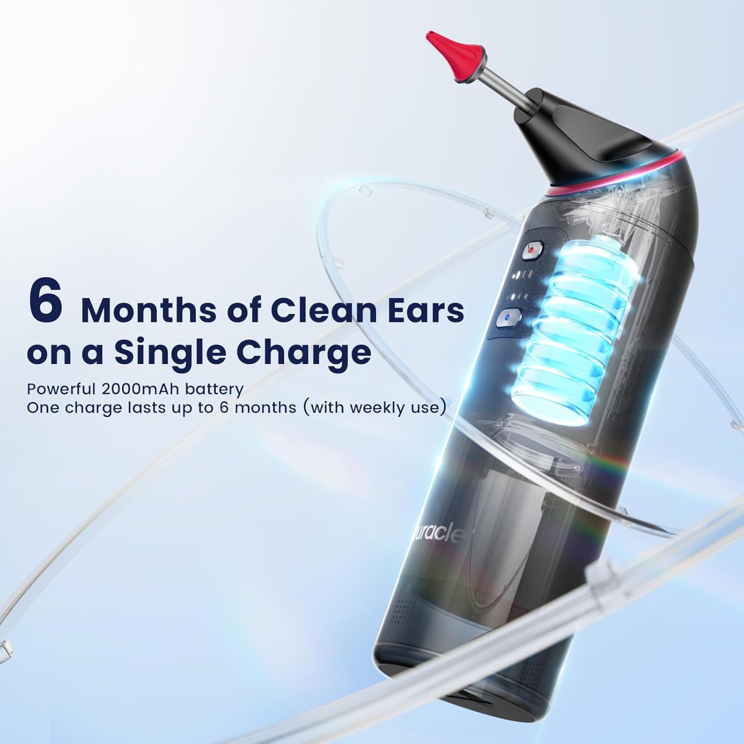 Auracle Ear Wax Removal - Eddy Ear Cleaner, Ear Cleaning Kit with 4 Water Pressure Modes, Safe and Effective Ear Wax Cleaner w/ 8 Irrigation Tips, Electric Ear Irrigator, 55dB Quite, IP65 (Red)