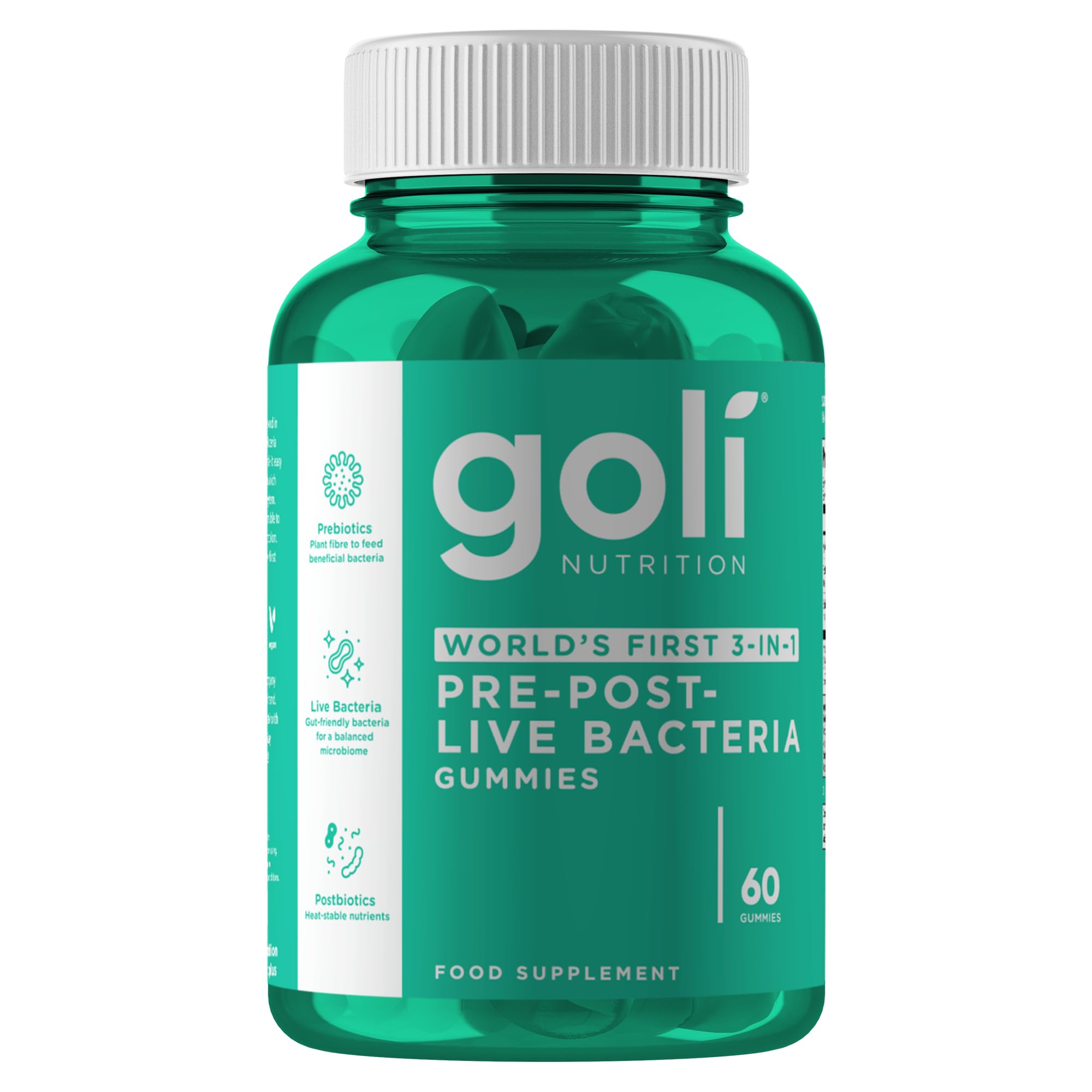 Goli Pre+Post+Live Bacteria Gummies | Digestive Health & Immune Support | World's First 3-in-1 | Gluten-Free, Vegan, Non-GMO, Gelatin-Free | 60 Gummies