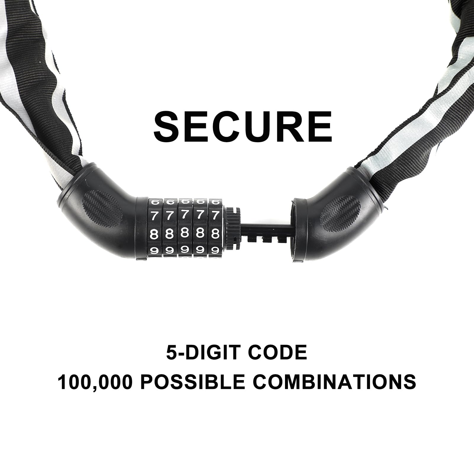 Lucchetto Bici A Combinazione 5 Cifre Con Catena Riflettente - Antifurto Per Biciclette E Moto - Foto 3