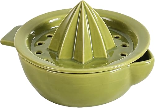 Exprimidor manual de cerámica cítrica naranja limón exprimidor manual, exprimidor de mano con tazón de 6.8 onzas y tapa de colador, boquilla, asa,