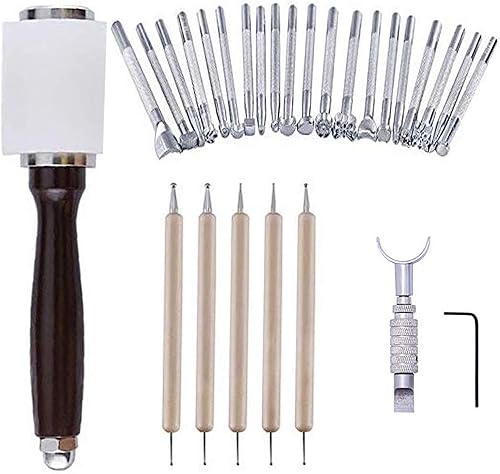 Herramienta de estampado de cuero, 28 piezas, herramientas de fabricación de sillín de trabajo, herramientas de fabricación de sillín de cuero,