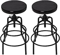 Vista 16 de LOKKHAN - Taburete de bar vintage industrial - Taburetes giratorios rústicos - Base redonda de madera y metal - Taburete de bar de altura ajustable