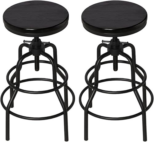 Miniatura 16 de LOKKHAN Taburetes de bar industriales - Taburete de bar giratorio de cuero y metal - De 20 a 27 pulgadas de alto, altura ajustable para encimera,