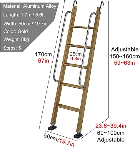 Miniatura 3 de Metal Freestanding Bunk Bed Ladder with Handrail 5 Step Loft Ladder for RV  Dormitory with Non Slip Rubber Foot Gold 17m5-step