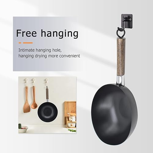 Miniatura 6 de Wok de hierro fundido antiadherente con tapa de hierro, mango wodden adecuado para todas las estufas, mini wok de 9 pulgadas