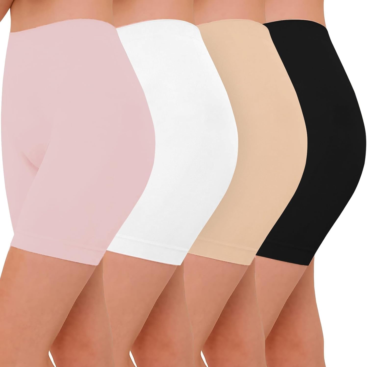 Women 4 Pack Slip Short Under Dresses Underwear, Anti Chafing Seamless Cotton Shorts for Women Boy Shorts