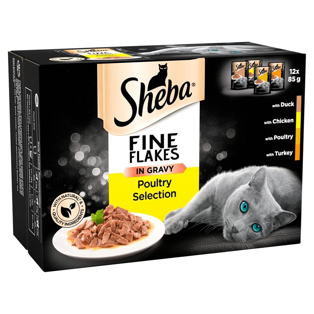 Mars Pet Things Sheba Fine Flakes Cat Pouches Poultry Selection In Gravy 12x85g (Pack of 4)