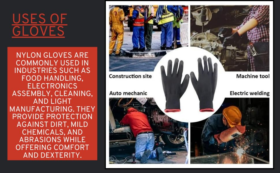 Image of 5Pair Nylon Knitted Latex Rubber Coated Safety Hand Protection Working Gloves For Anti Cut Heat & Fire Resistant Industrial Gloves For Men Women (PACK OF 10Gloves) (black-nylon-5pair)