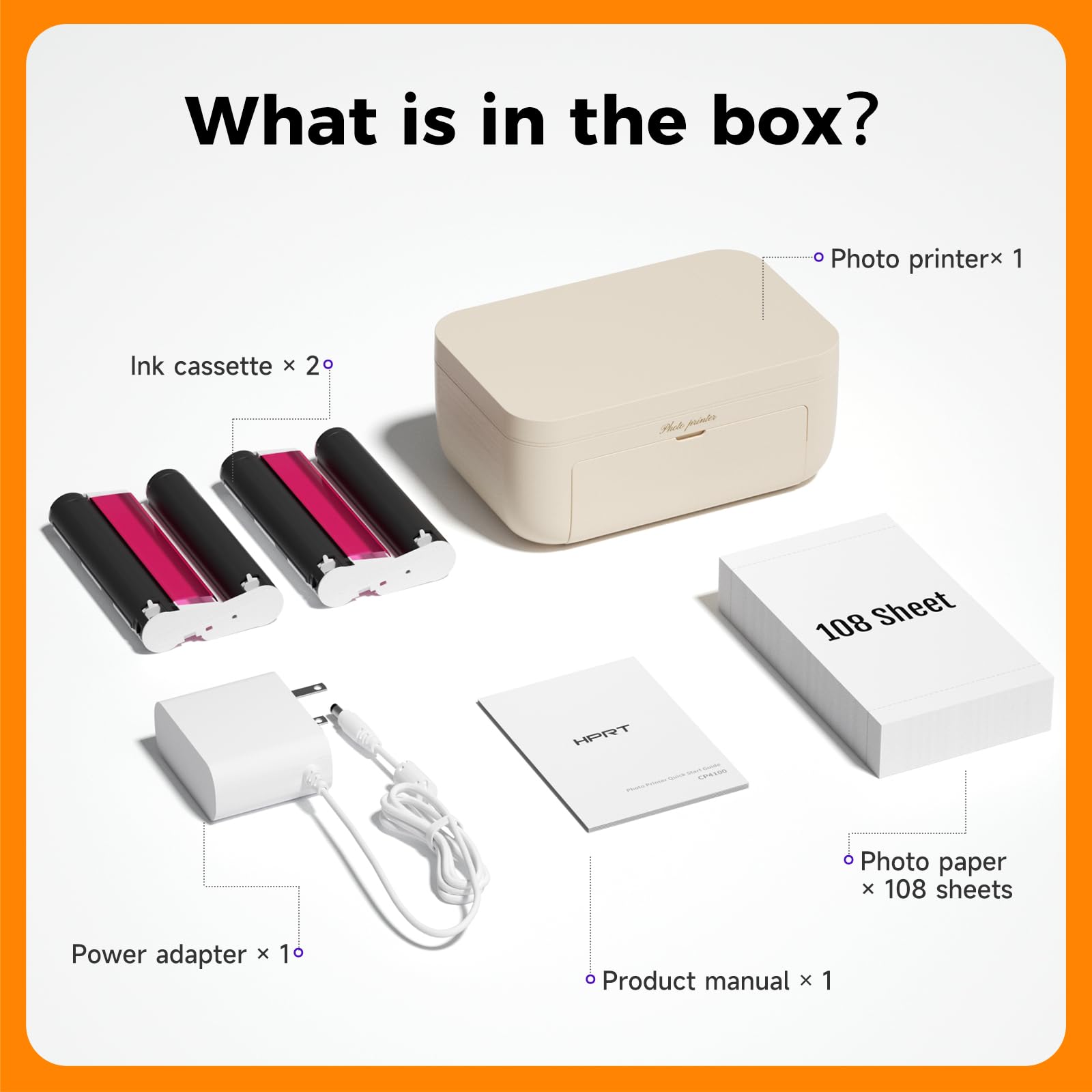 Desktop-Fotodrucker, 10 x 15 cm, mit 108 Blatt Fotopapier und 2 Farbband | Sofortbilddrucker für iPhone, Smartphone, Thermosublimation, WLAN-Verbindung, Heimgebrauch, Beige